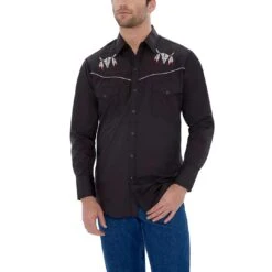 Ely Cattleman Men's Embroidered Cow Skull Shirt