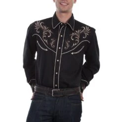 Scully Men's Scroll Embroidered Western Dress Shirt