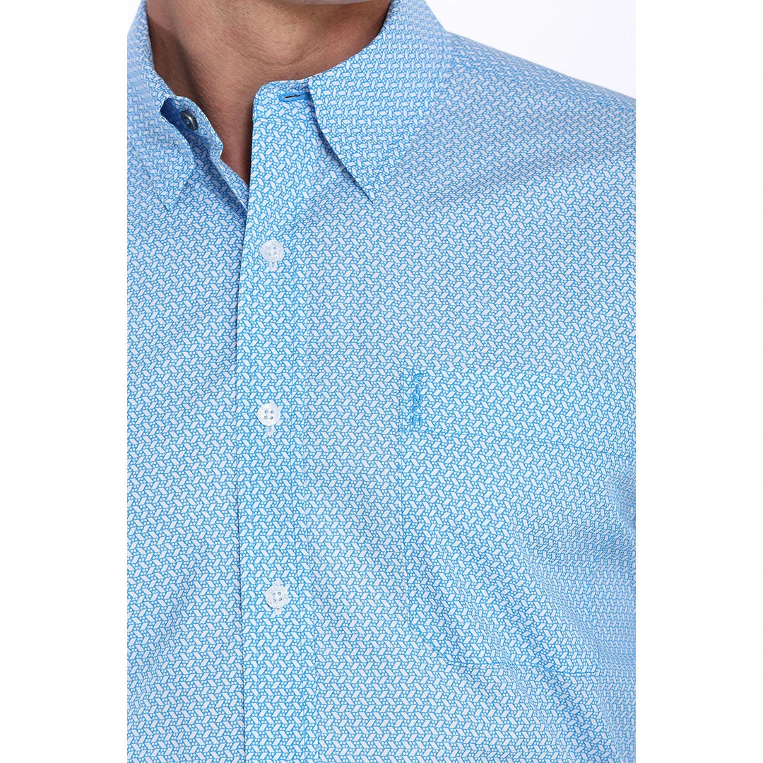Cinch Blue & White Basketweave Print Mens Shirt - Image 4