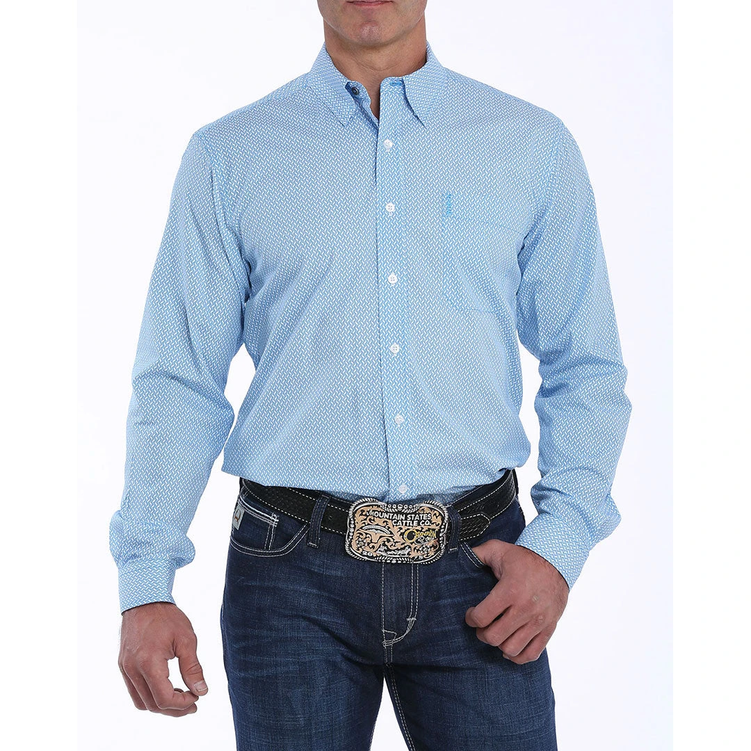 Cinch Blue & White Basketweave Print Mens Shirt