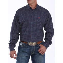 Cinch Navy, White & Red Geometric Print Mens Shirt
