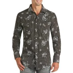 Rock & Roll Cowboy Men's Floral Stripe Snap Shirt