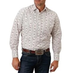 Roper Men's Floral Stripe Print Snap Shirt