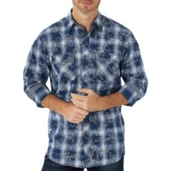 Wrangler Men's Retro Floral Plaid Print Button-Down Shirt