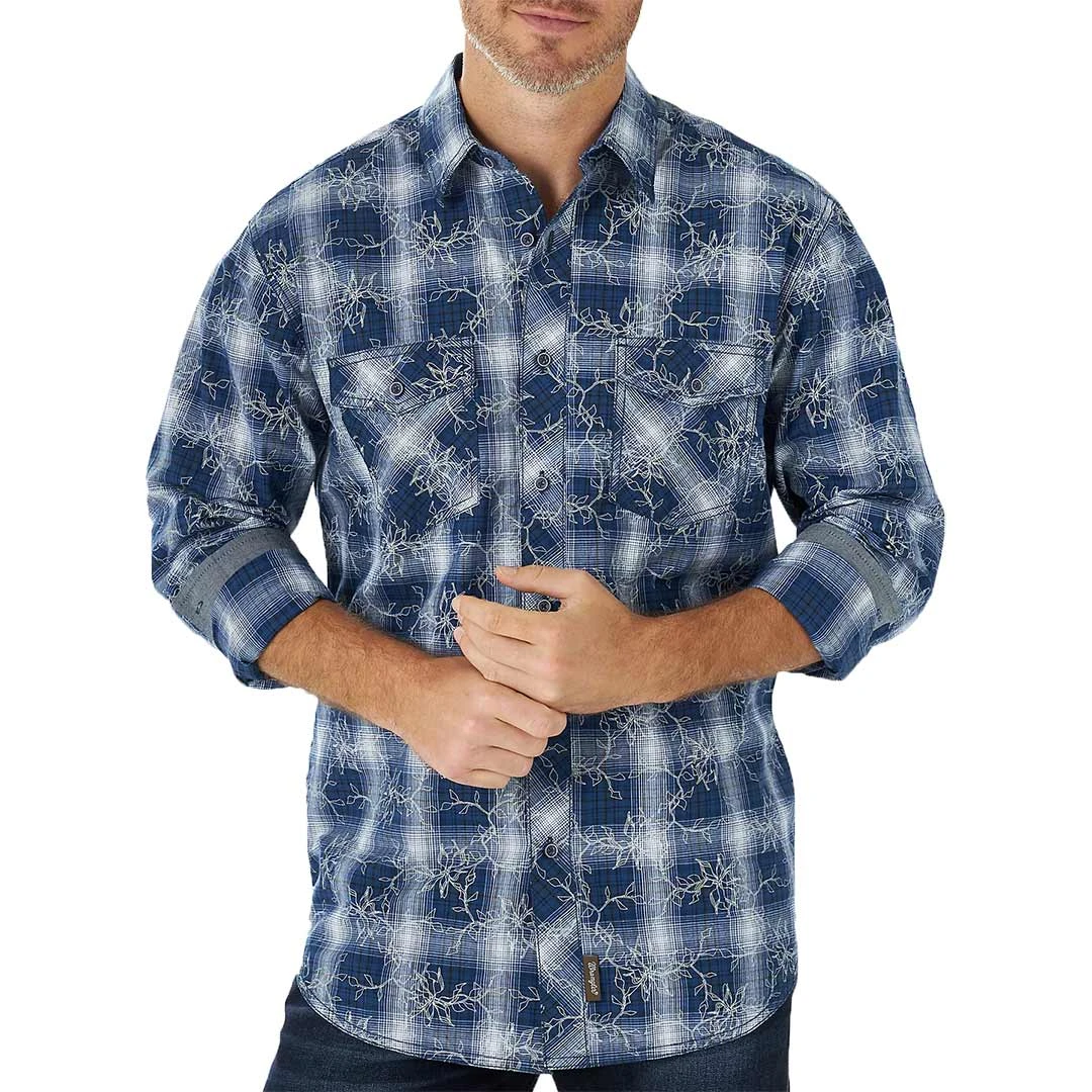 Wrangler Men's Retro Floral Plaid Print Button-Down Shirt